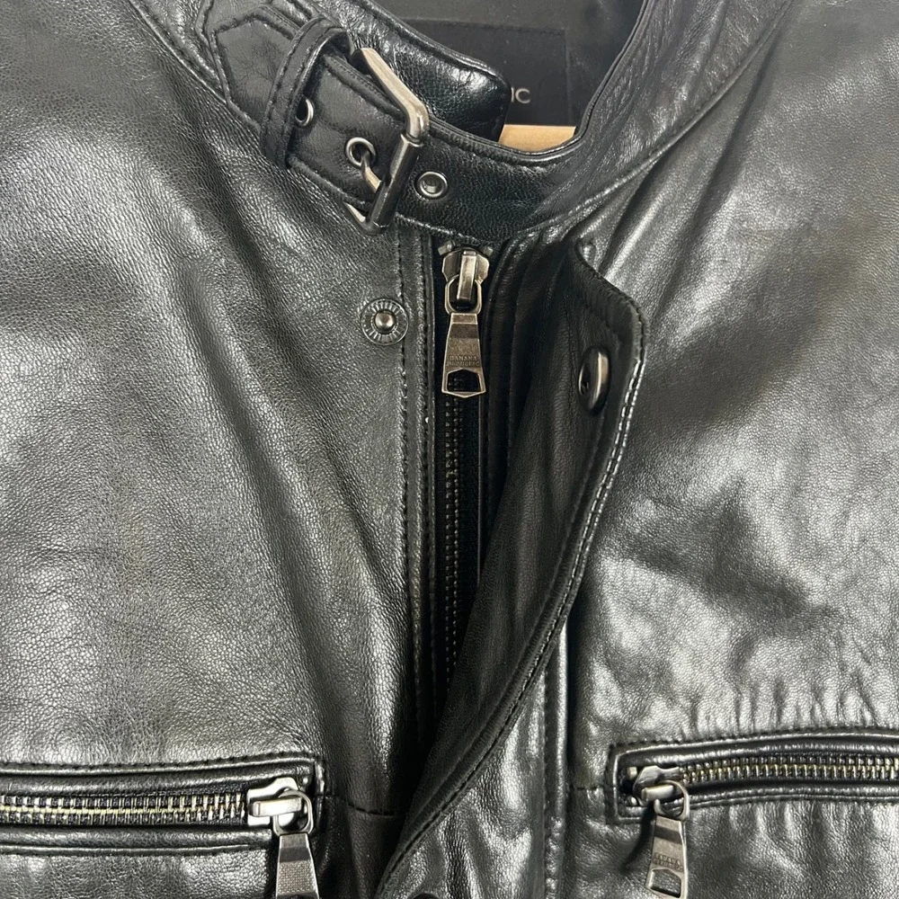 Banana Republic Mens Black Lamb Leather Cafe Racer Moto Jacket 970403 Large